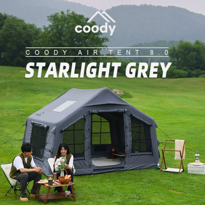 Coody 8.0 Inflatable Tent Gray - Quick Setup 4-Season Camping Tent with Stove Jack