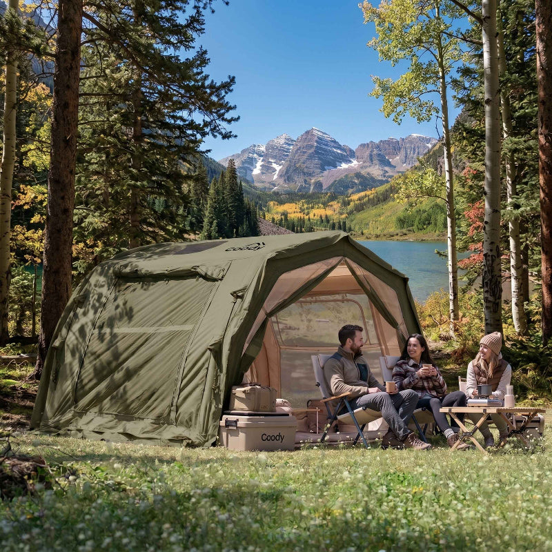 Coody 10.0 PRO Forest Green - Premium Inflatable Canvas Tent for 2–4 Campers