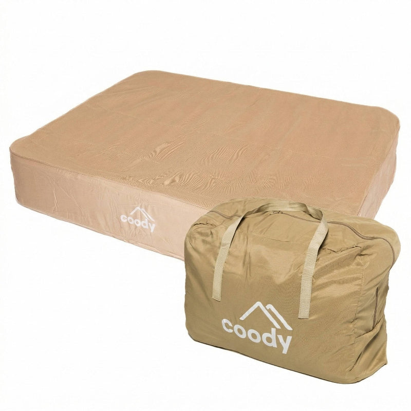Coody Air Mattress – Beige Queen | Inflatable Camping Bed with Built-In Pump