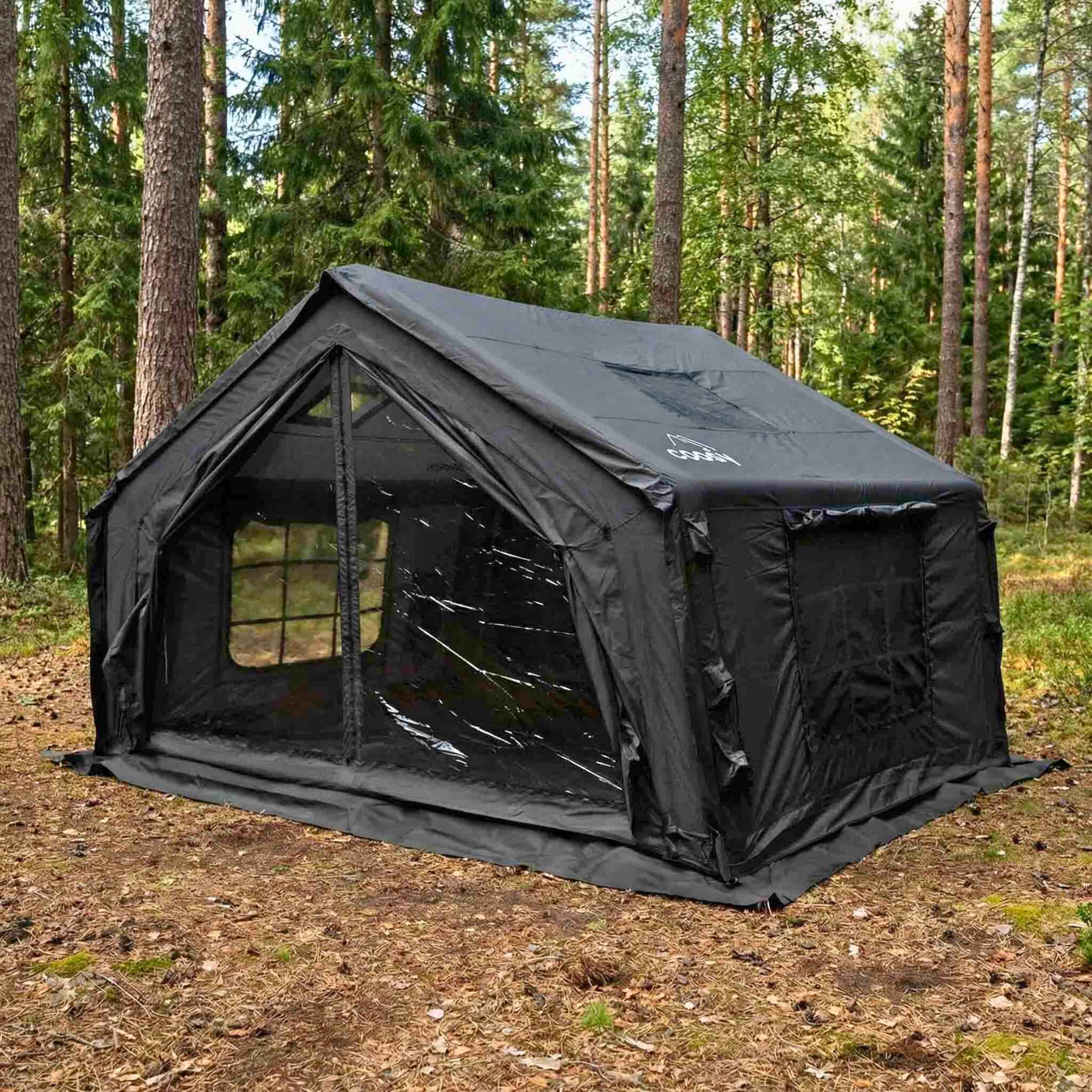 Coody 10.0 Inflatable Tent Black - Quick Setup 4-Season Camping Tent with Stove Jack