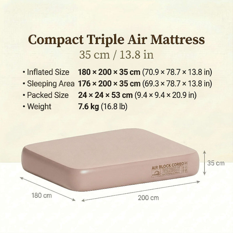 Coody Coreo Air Mattress – Wide Queen | Air Block Inflatable Bed with Carry Bag