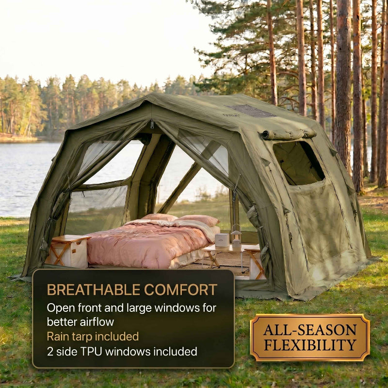 Coody 10.0 PRO Forest Green - Premium Inflatable Canvas Tent for 2–4 Campers