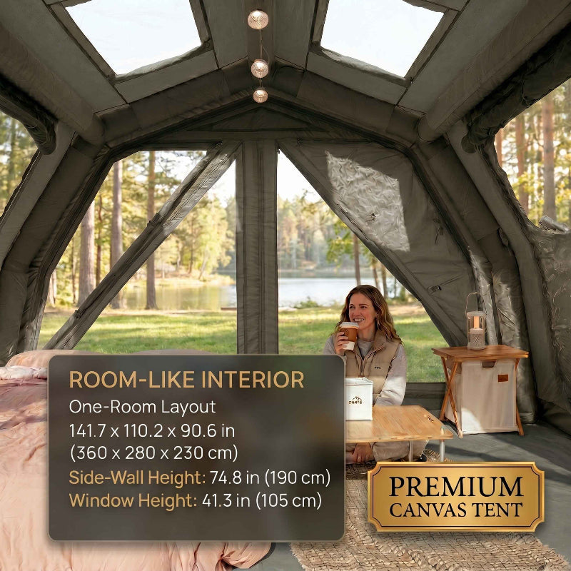 Coody 10.0 PRO Forest Green - Premium Inflatable Canvas Tent for 2–4 Campers