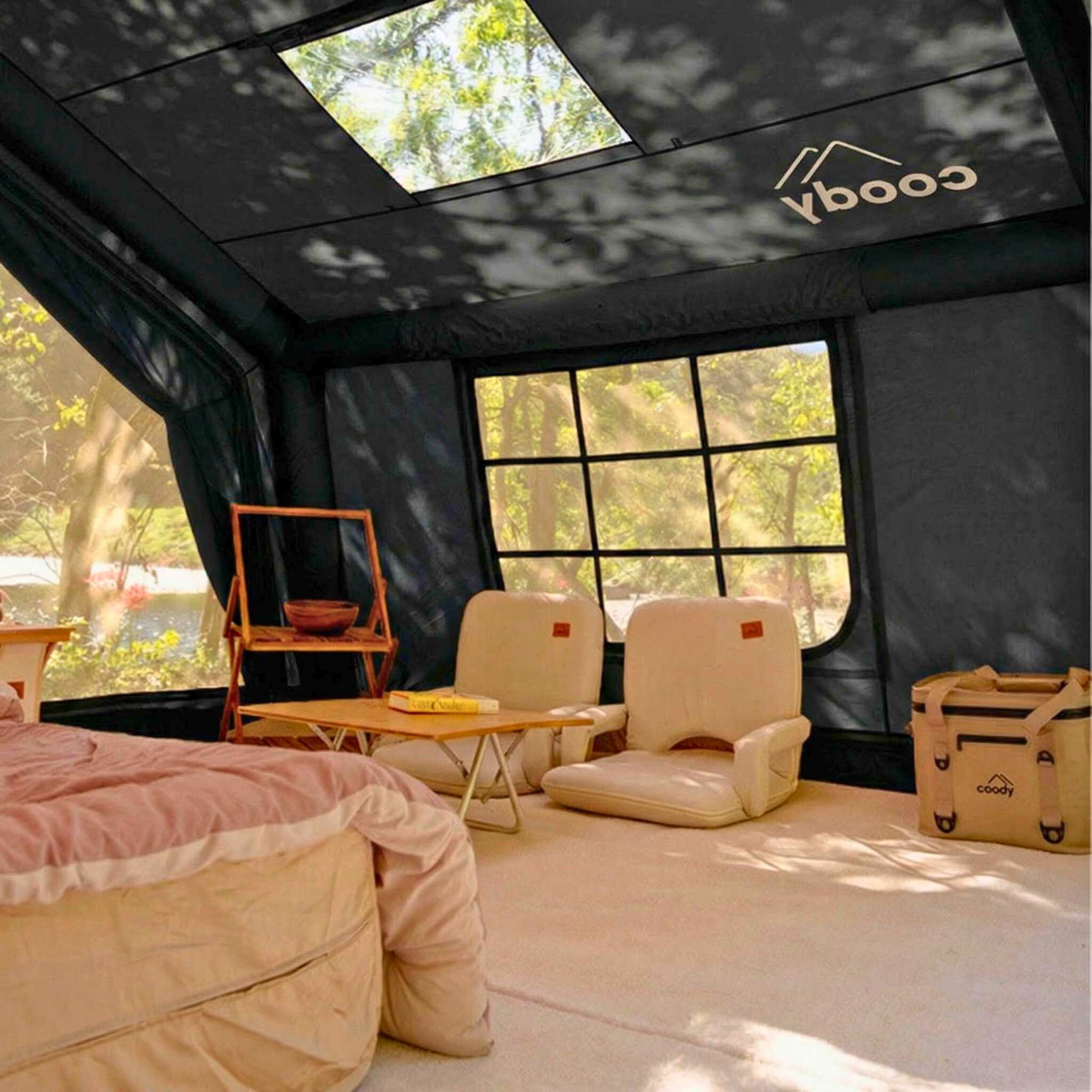 Coody 10.0 Inflatable Tent Black - Quick Setup 4-Season Camping Tent with Stove Jack