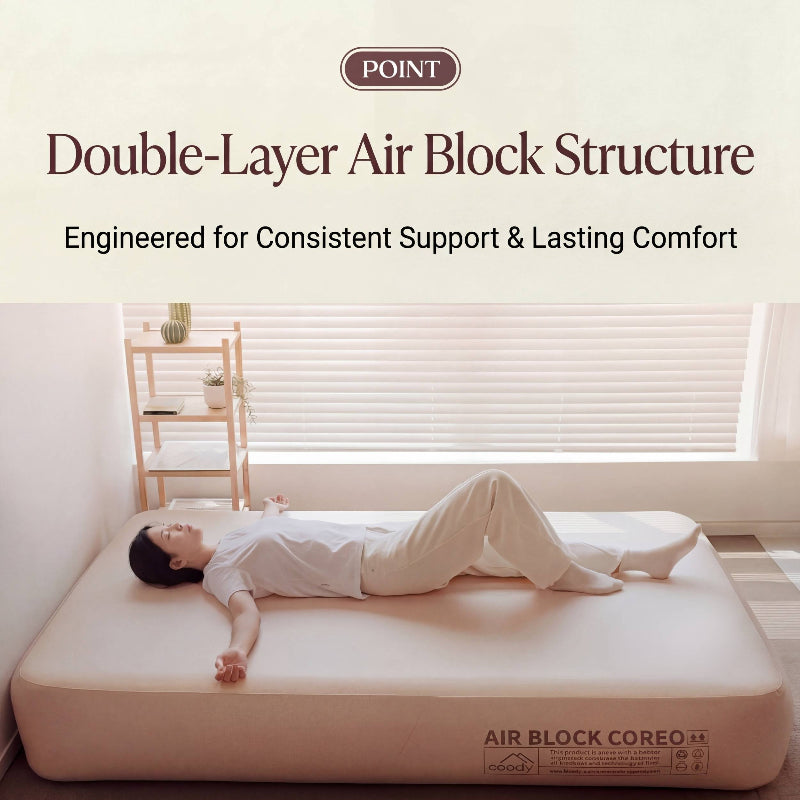 Coody Coreo Air Mattress – Wide Queen | Air Block Inflatable Bed with Carry Bag