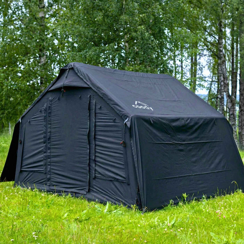 Coody 8.0 Inflatable Tent Black - Quick Setup 4-Season Camping Tent with Stove Jack