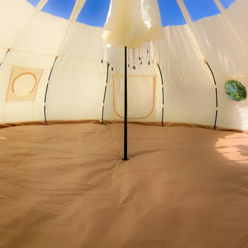 Wilderness Resource Astral Glamping Tent interior showing center pole and connected groundsheet