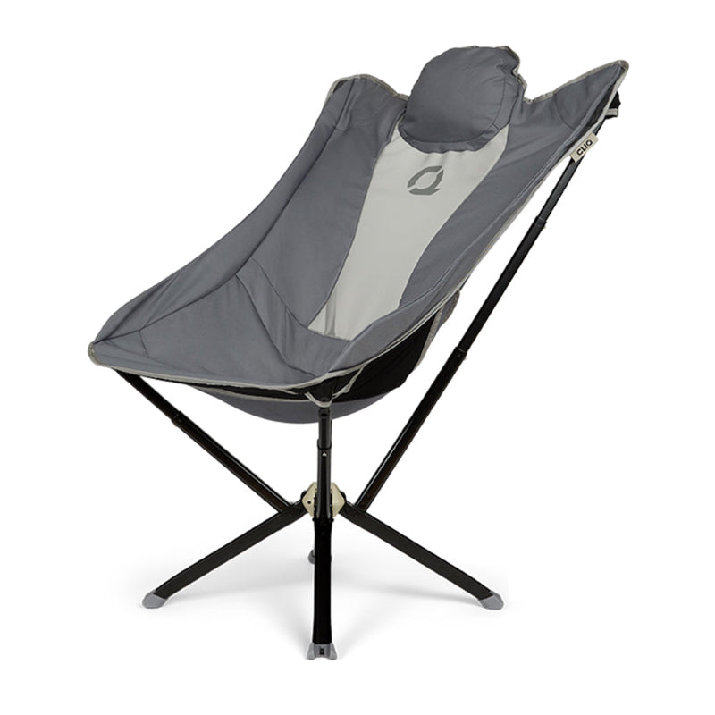 CLIQ EpiQ Gray camping chair with black legs on a white background