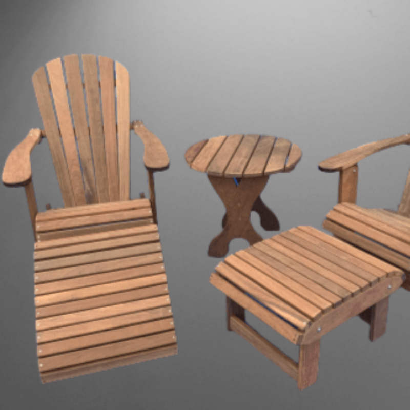 The Best Adirondack Chair Company Adirondack chair set with side table and ottoman with gray background