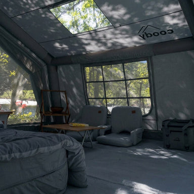 Coody 10.0 gray inflatable tent interior with furniture