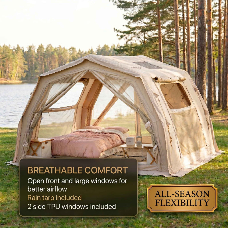 Coody 10.0 Pro in beige includes two side TPU windows and rain tarp.