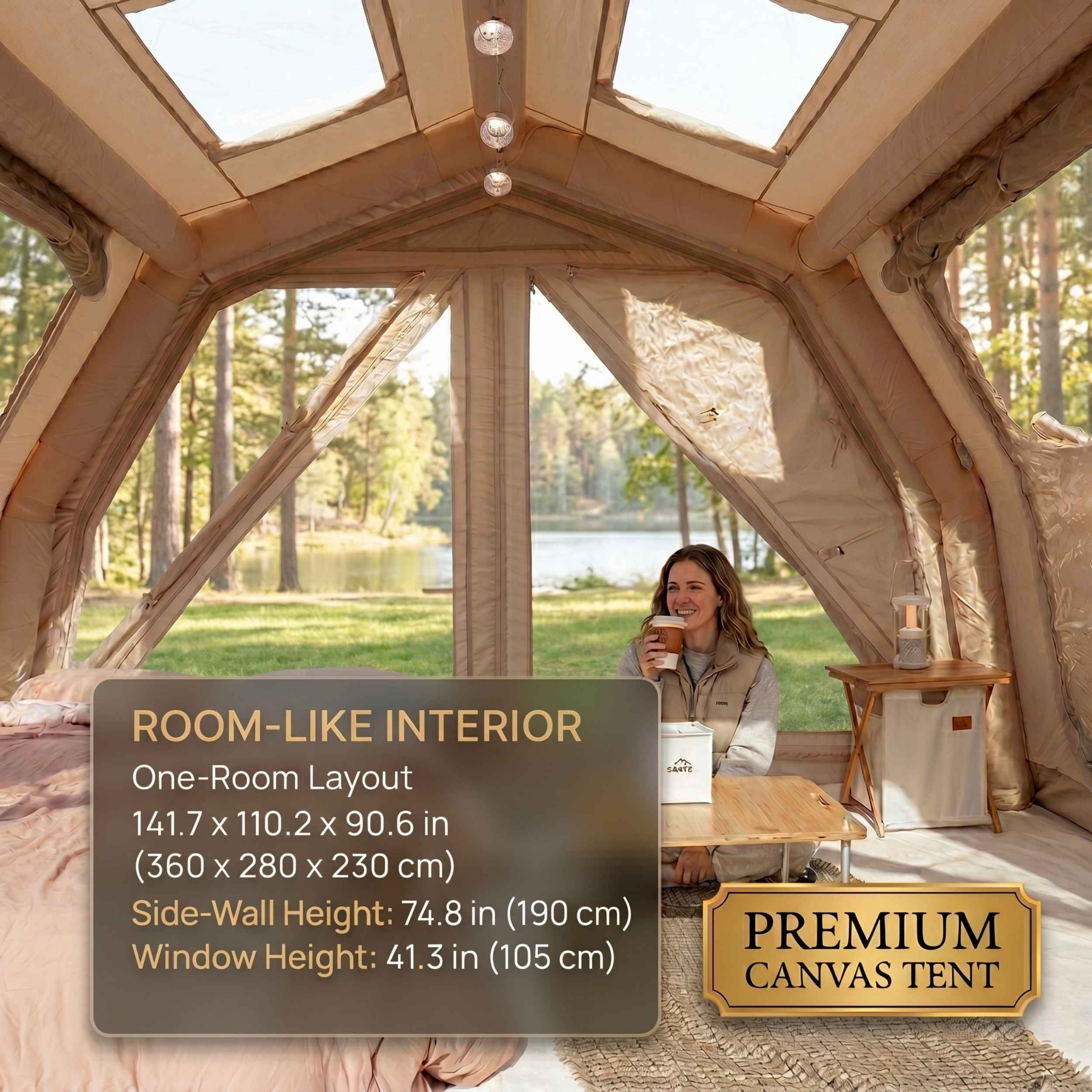 Coody 10.0 Pro in beige features spacious interior for two to four people.