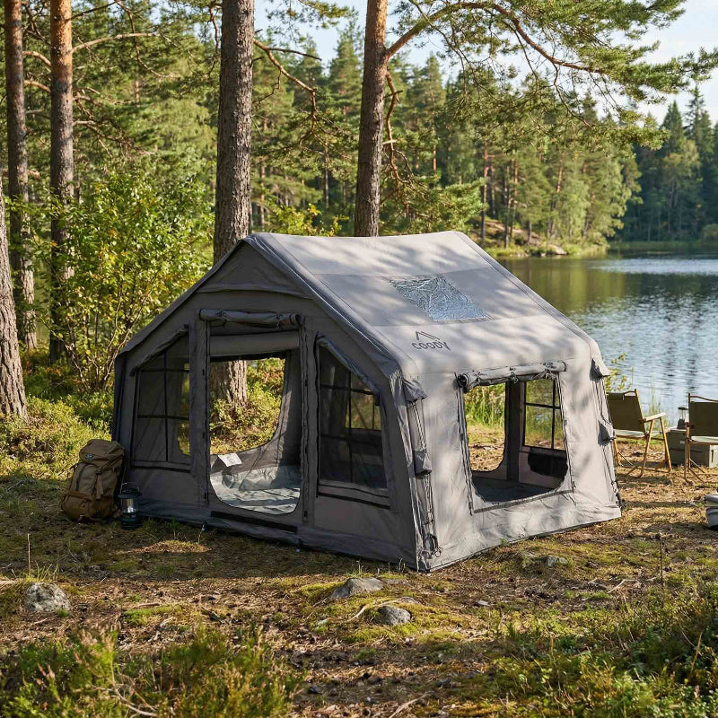 Coody 8.0 Inflatable Tent Gray - Quick Setup 4-Season Camping Tent with Stove Jack