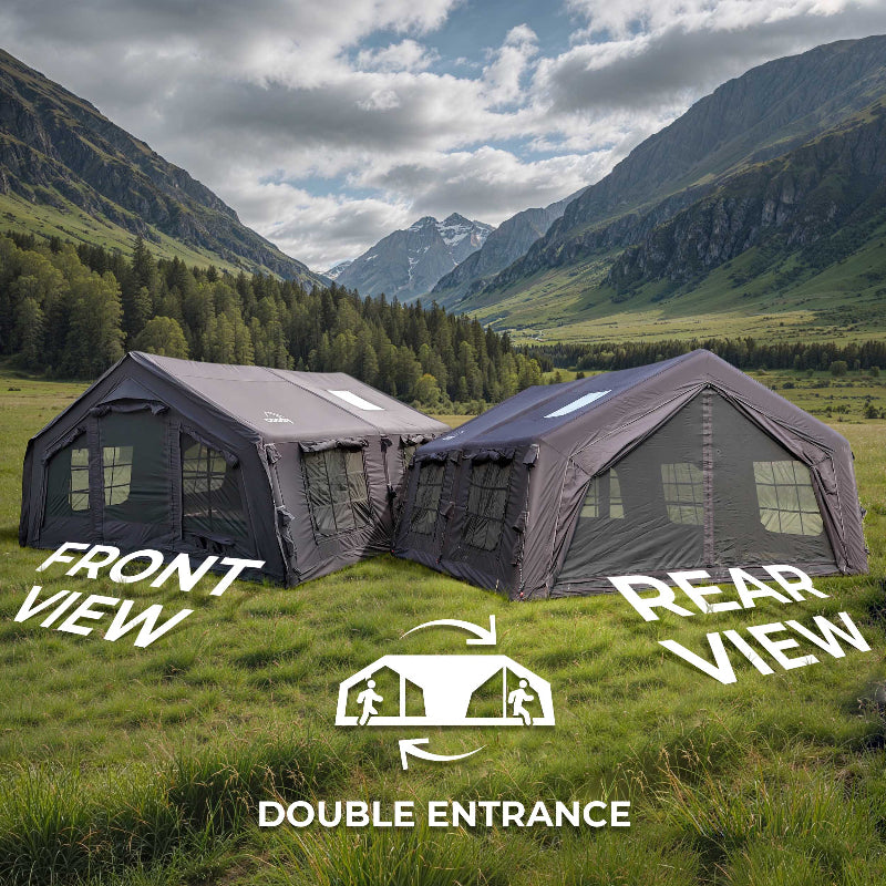 Coody 17.2 Black Inflatable Camping Tent showing double entrance feature.