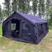 Coody 17.2 large black inflatable tent front and side view with mesh windows.