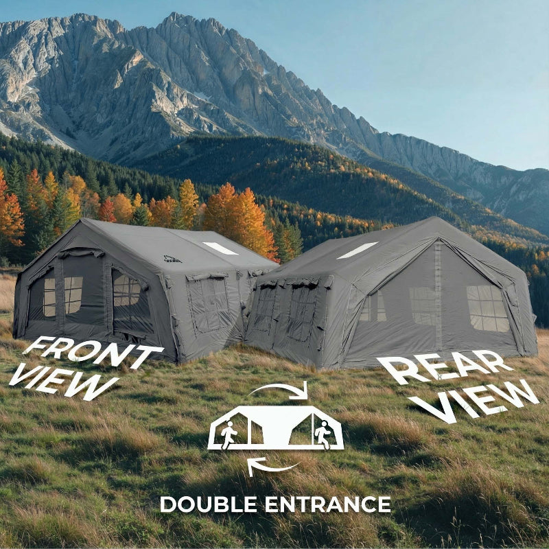 Coody 17.2 gray inflatable camping tent showing double entrance feature.