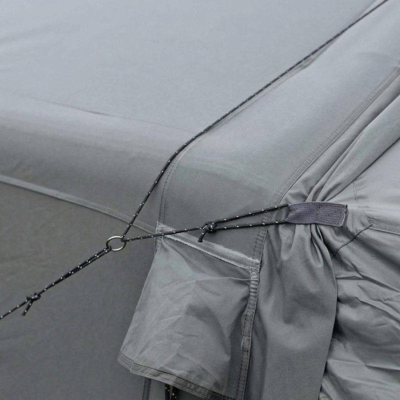 Coody AirTarp Inflatable Canopy in gray closeup of guy line.
