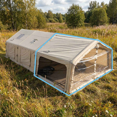 Coody AirTarp Inflatable Canopy in beige exterior view in field.