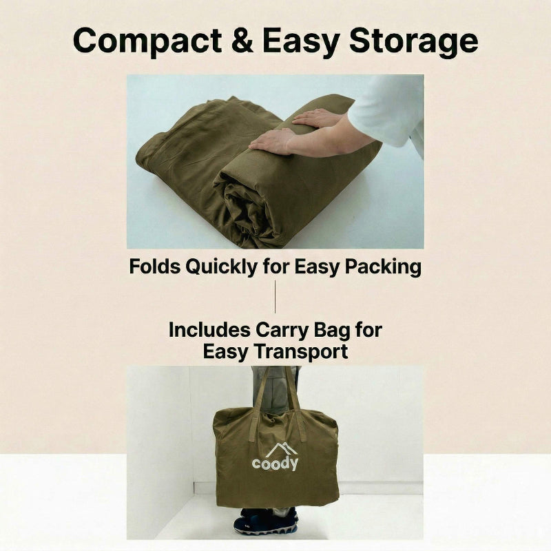 Coody Air Mattress in green is compact and easy to store, includes carry bag for easy transport.