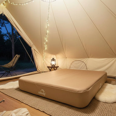 Coody Air Mattress King in beige inside glamping tent