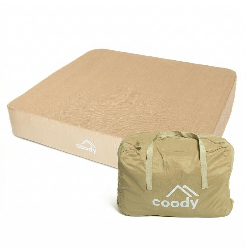 Coody Air Mattress King in beige with carry bag on white background