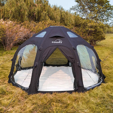 Coody Aurora Dome black tent exterior view showing premium dome structure