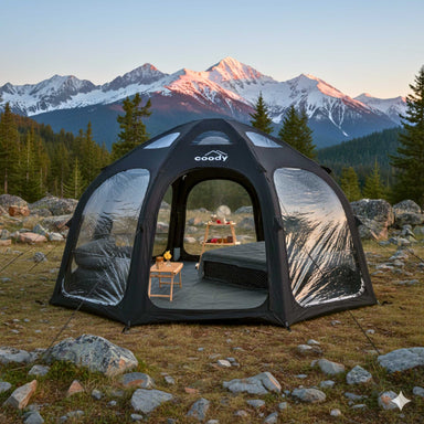 Coody Aurora Dome black inflatable tent setup for 2-4 person luxury camping