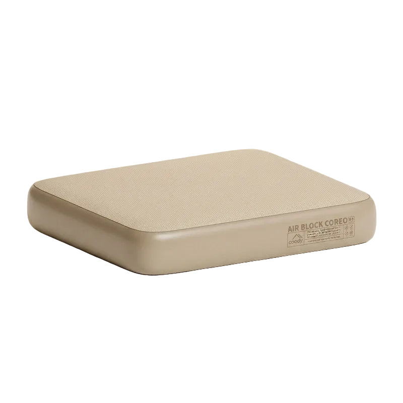 Coody Coreo queen structured air block inflatable mattress in beige, compact design.