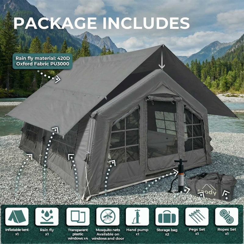 Coody Familia 13.6 Gray Air Tent Includes hand pump, rain fly, and transparent TPU windows