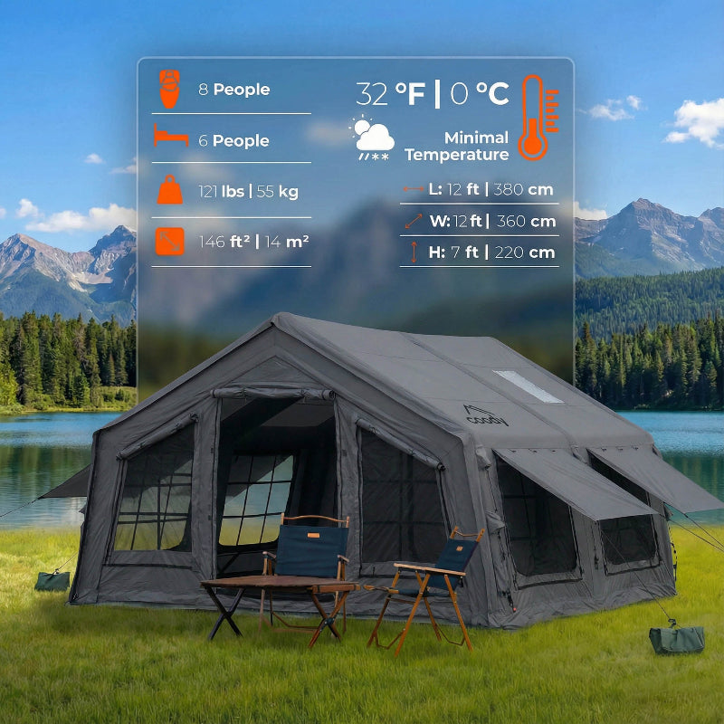 Coody Familia 13.6 inflatable tent, spacious enough for groups of up to 2-8 people
