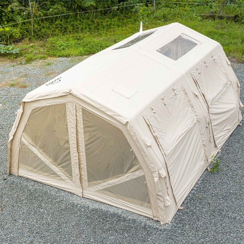Coody Familia AirTent 17.2 Pro beige inflatable glamping tent exterior view from top.