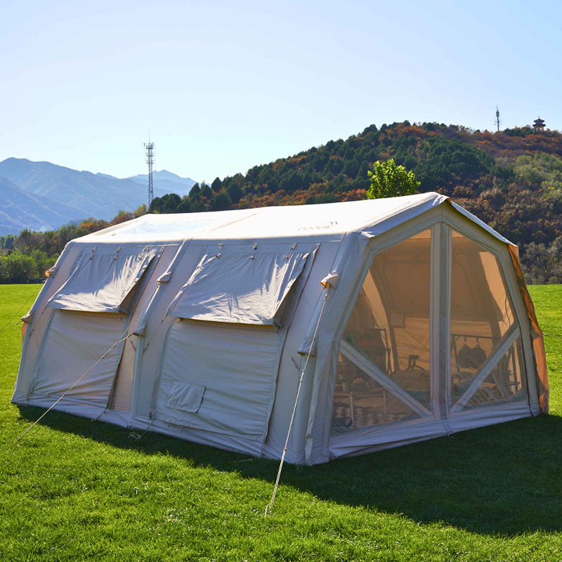 Coody Familia Airtent 17.2 Pro beige large canvas inflatable tent with included rainfly.