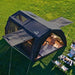 Coody Familia AirTent 17.2 Pro black premium glamping tent exterior view of window awnings out.