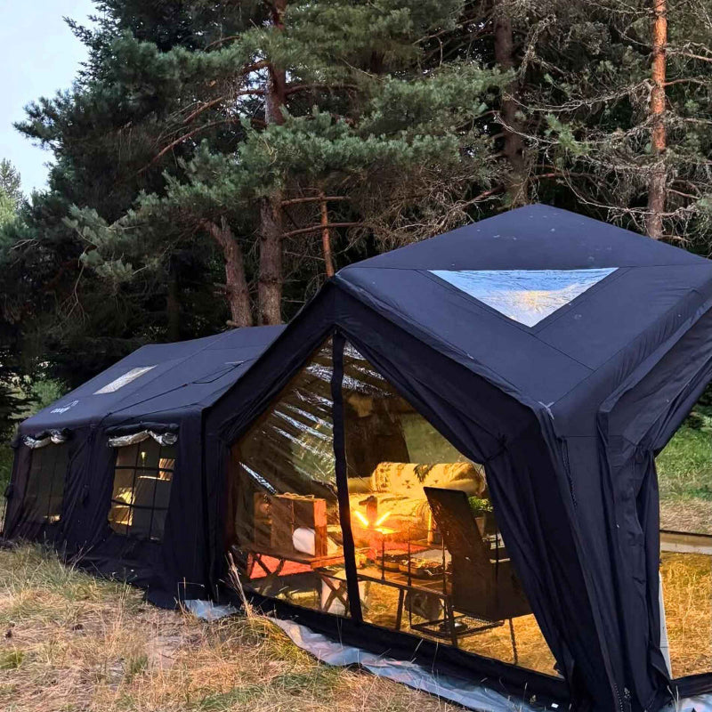 Coody Hub Shelter Modular Tent connected to another Coody AirTent