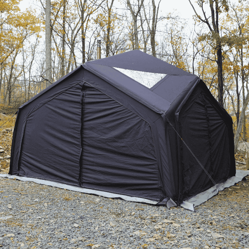 Coody Hub Shelter Modular Inflatable Tent with canvas doors zipped closed