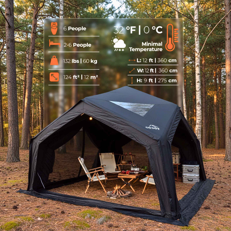 Coody Hub Shelter black, three-season, four entrances and four roof windows