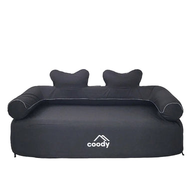 Coody glamping couch in black, has removable outer cover.