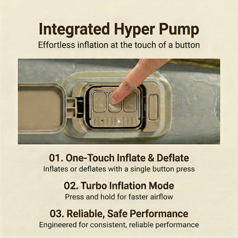 Coody twin XL air mattress in beige features integrated Hyper Pump one-touch inflate & Deflate