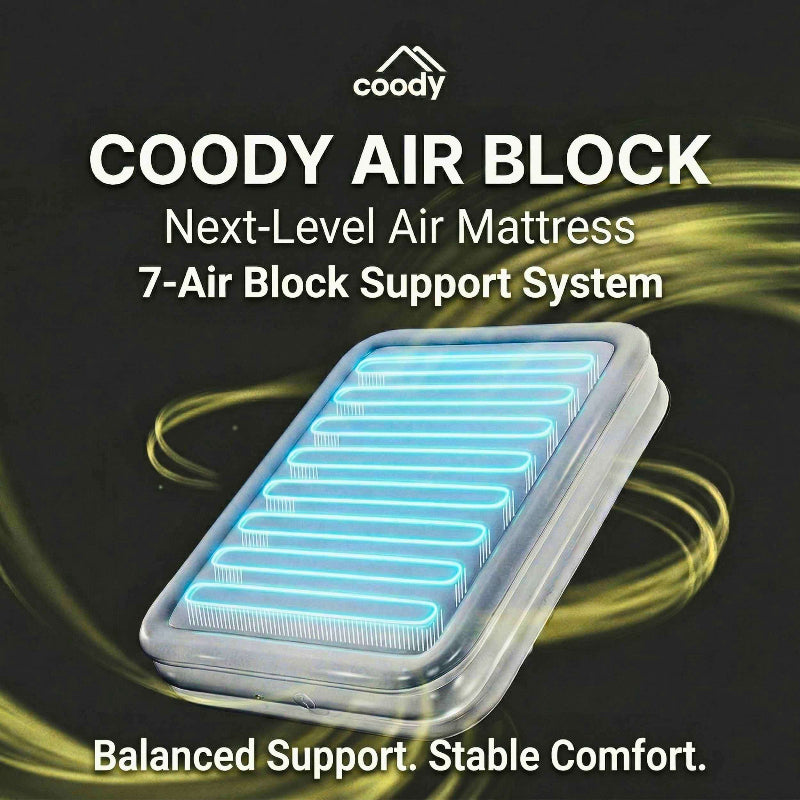 Coody air mattress with 7-air block support system