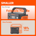 Jackery Explorer 1000 v2 portable power station with foldable handle and size comparison on an orange and beige background