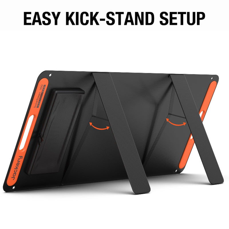 Jackery SolarSaga 100W Solar Panel rear view of easy kick-stand set up