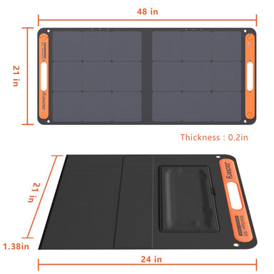 Jackery SolarSaga 100W solar panel front and rear view with dimensions