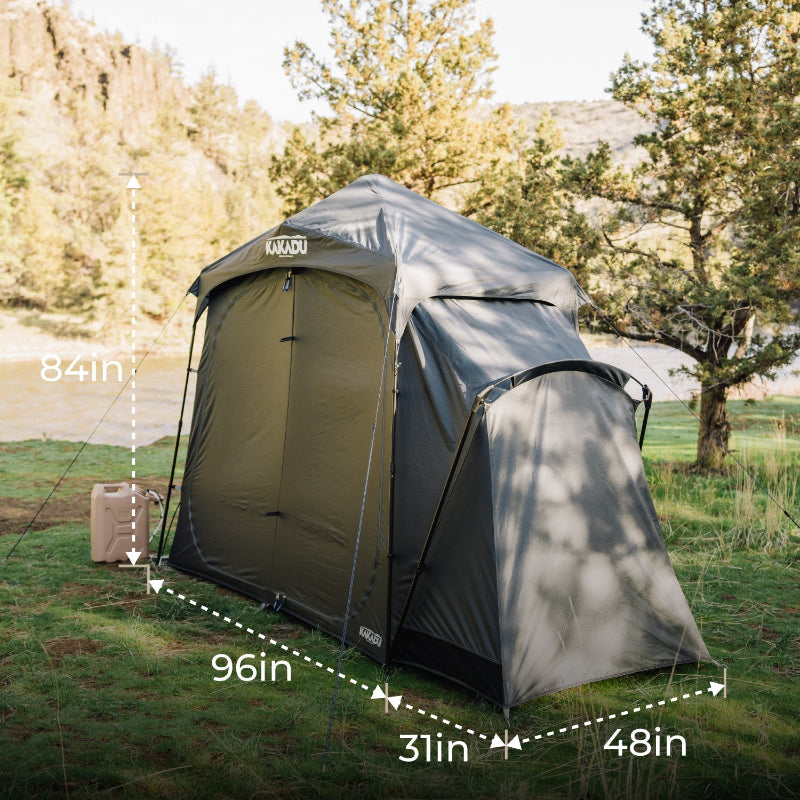Kakadu Outback Shower Tent Deluxe features spacious three-room layout with quick and drama-free setup