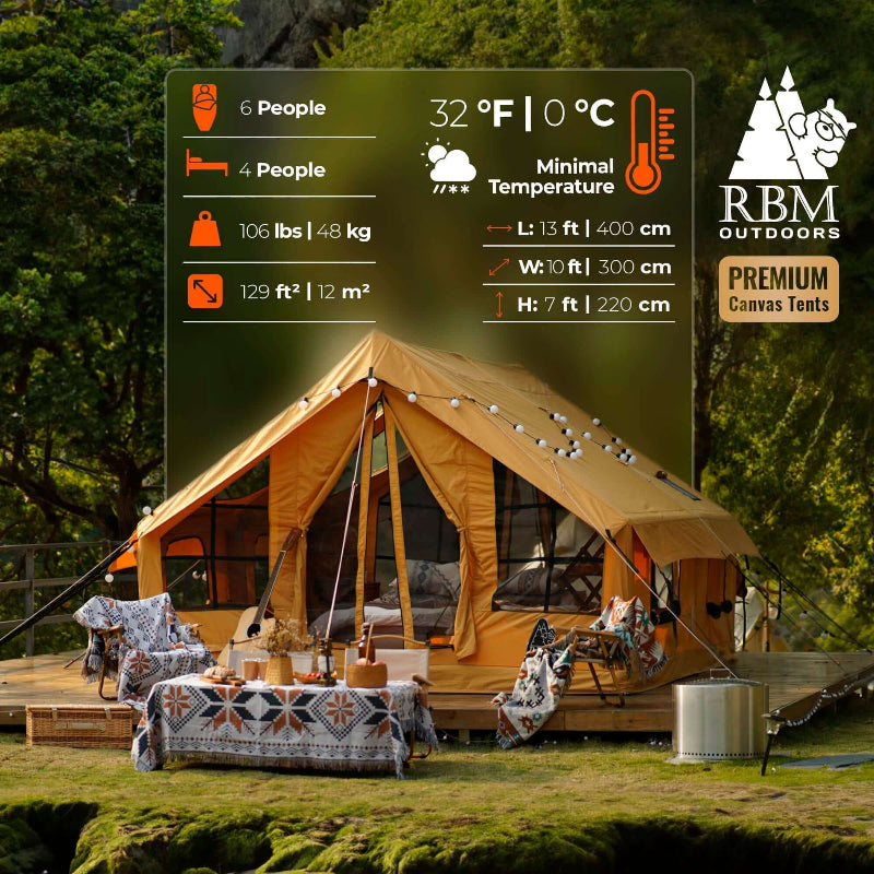 RBM Panda Air Large Inflatable Tent with Stove Jack for 2-6 people, weighs 106 lbs, 129 sq ft interior
