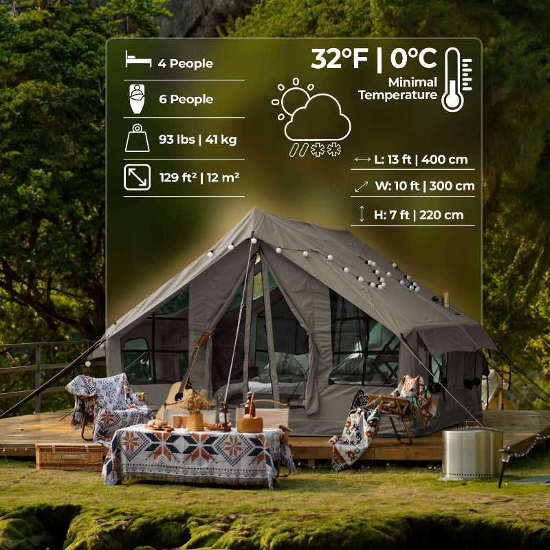 RBM Panda Large Forest Green- Inflatable Tent, 129 sq ft accommodations 2-6 people, weighs 93 lbs