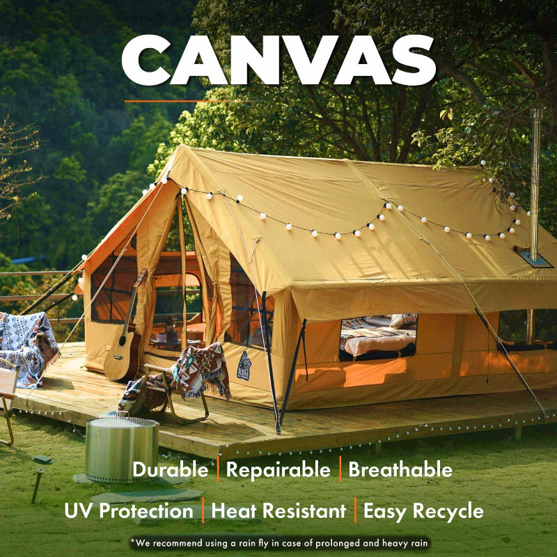 RBM Panda Air Large Beige Inflatable Camping Tent constructed of durable, breathable  waterproof canvas