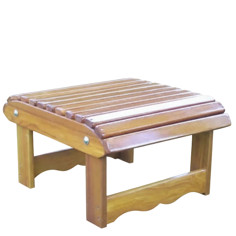 Wooden footstool with slatted top on a white background
