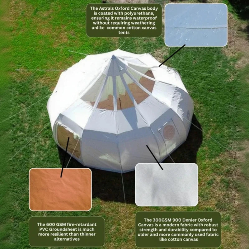Wilderness Resource Astral Glamping Tent Exterior Arial View, waterproof, UV and mold resistant and breathable