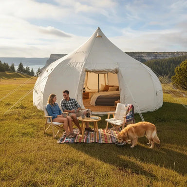 Wilderness Resource Eclipse Glamping Tent, comes in 16' or 20' options, featuring 2 doors and 4 windows
