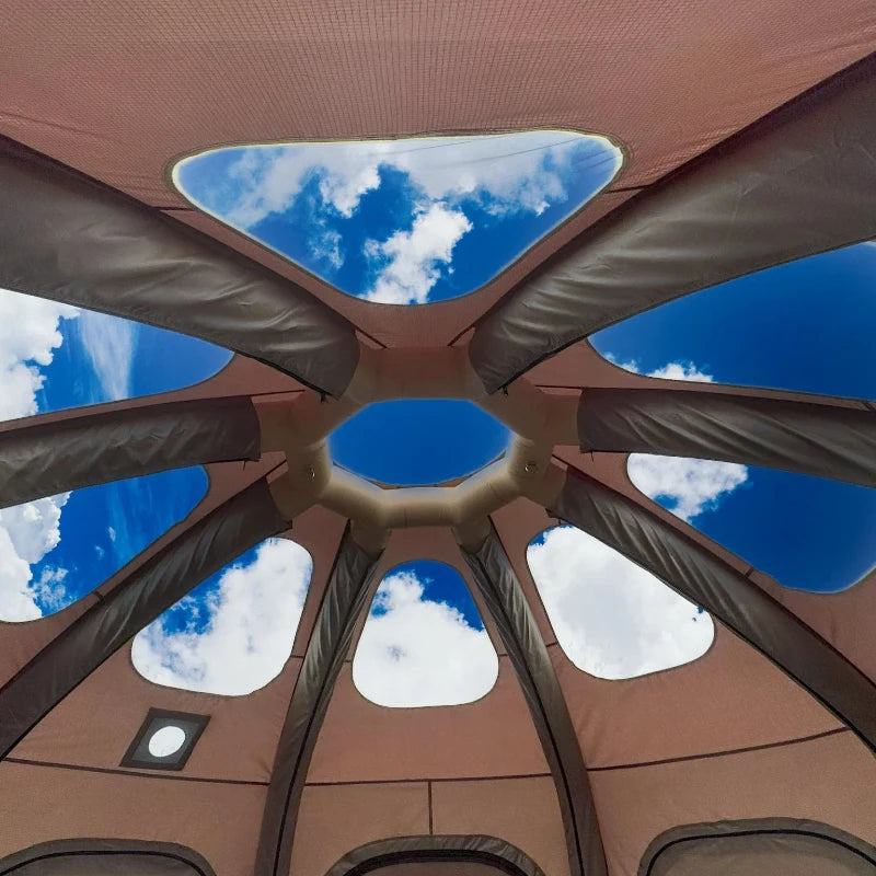 Wilderness Resource Galaxy Tent interior view of 9 transparent skylight windows
